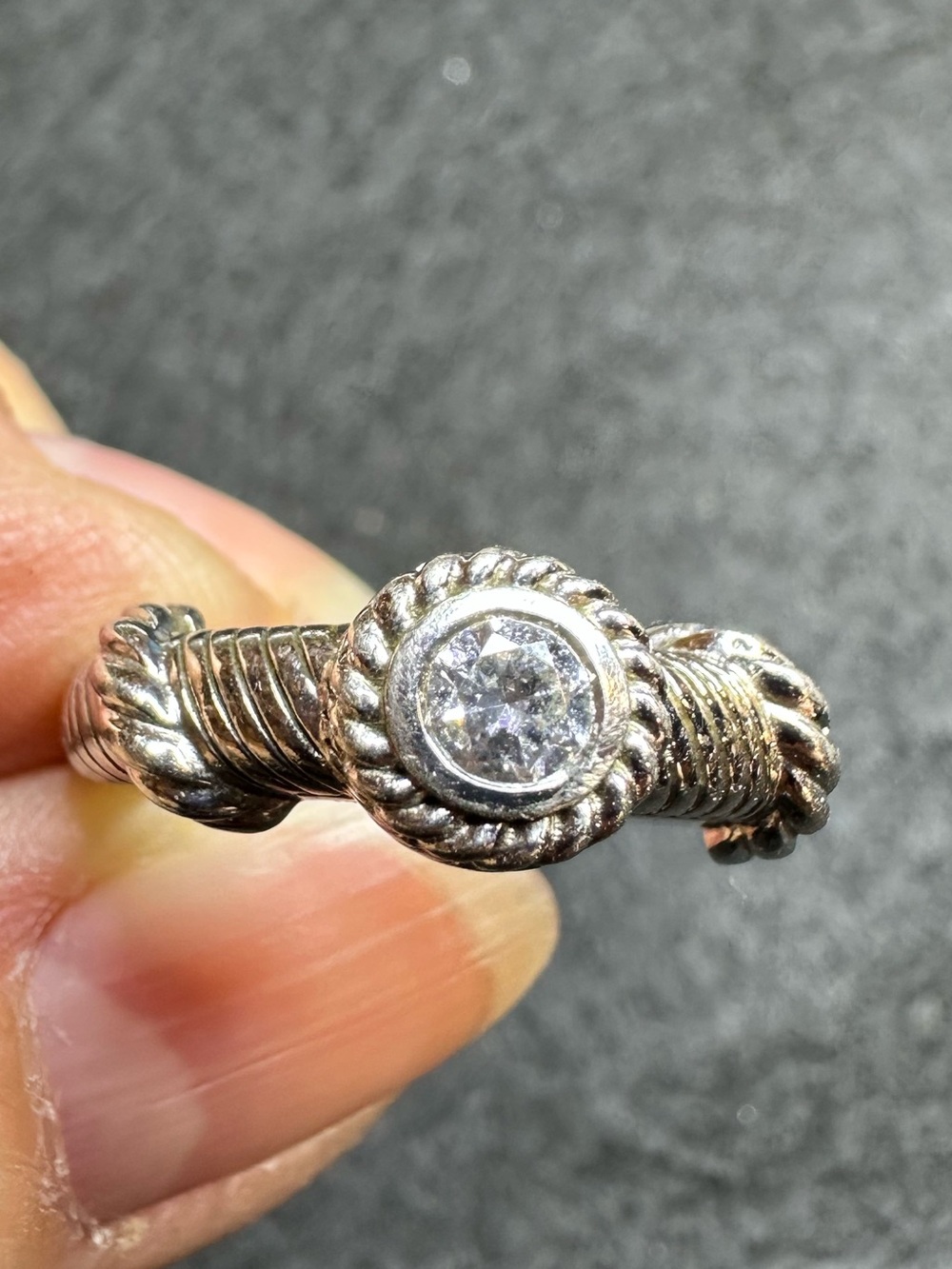 Judith Ripka Sterling Silver Cable Solitaire CZ Ring Size 6